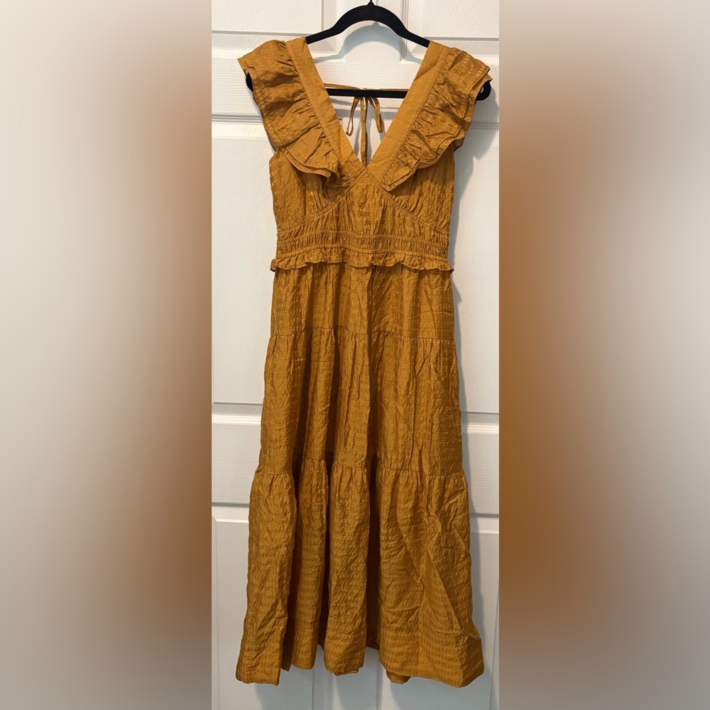 Kalista Textured Midi Dress ~ Mustard